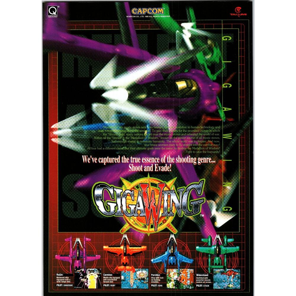 Giga Wing 1999 Capcom Arcade Flyer CP-System II Shooter Game Promo